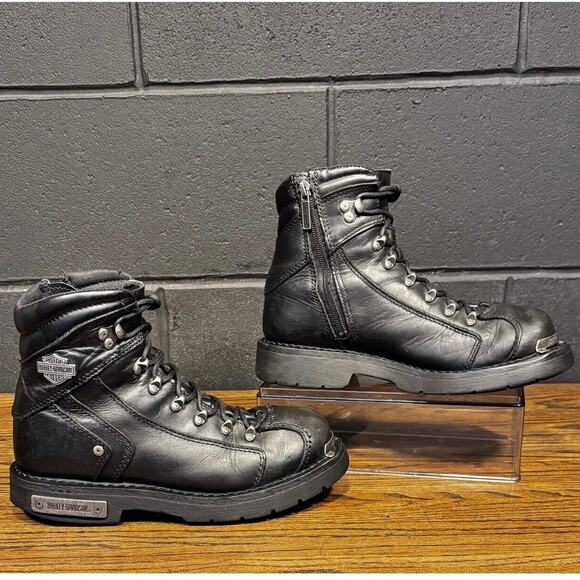 HARLEY-DAVIDSON Mens 6.5 Black Electron Leather Motorcycle Biker Boots D96017 - Picture 1 of 8